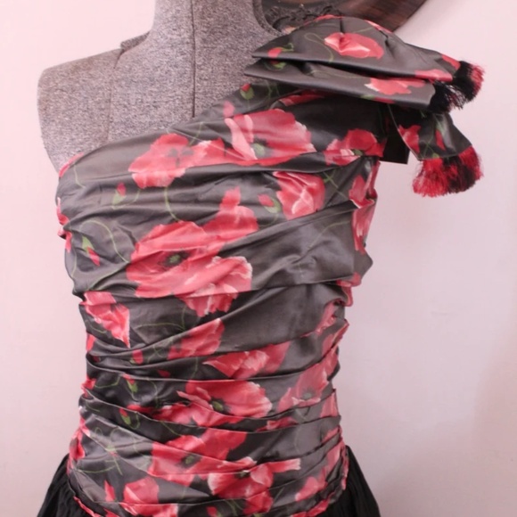 1980's does 1950's Robert Doyle Ruched Bodice Evening Gown with Crinoline - Picture 3 of 8